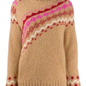 Derek Lam Brown and Pink Geometric Turtleneck Sweater